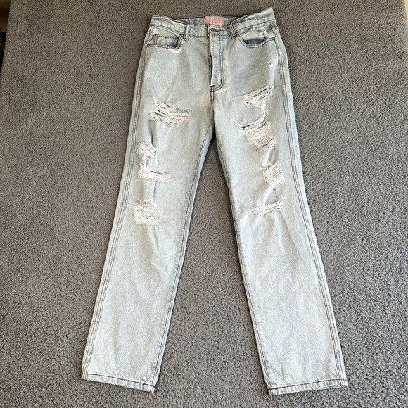 Revice‎ Jeans Women's 29 Blue Straight Distressed Y2K Style High Rise Button Fly - Picture 1 of 14